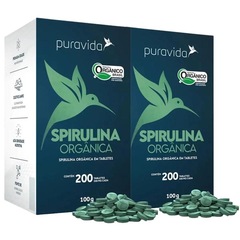 Kit Spirulina Premium Orgânica Puravida - 200 Tabletes - 2 Unds - Foto 1