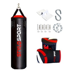 Kit de Luta Stylo Sports: 1 Saco de Pancada - 120cm + Luvas de Treino Bate Saco + 1 Suporte - Foto 1