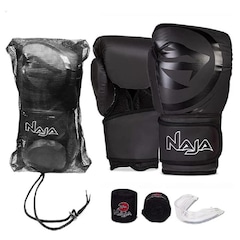 Kit de Boxe Naja: Bandagem + Protetor Bucal + Luvas de Boxe Black - 10 OZ - Adulto - Foto 1