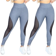 Calça Arrastão Legging Belmento Detalhe Rede Academia Fitness Suplex - Feminina - 2 Unidades - Foto 1