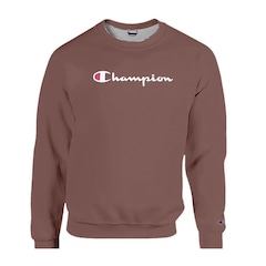 Blusão de Moletom Champion Felpado Gola Logo Script Ink Leather - Masculino - Foto 1