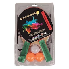 Kit Tênis de Mesa Gold Sports Advance : 2 Raquetes + 3 Bolas + Rede +Suporte - Foto 1