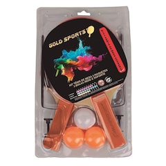 Kit Tênis de Mesa Gold Sports Advance : 2 Raquetes + 3 Bolas + Rede +Suporte - Foto 1