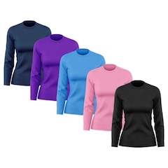 Kit de Camisas Térmica Adriben Dry Fit Manga Longa com Proteção Solar - 5 Unidades - Feminino - Foto 1