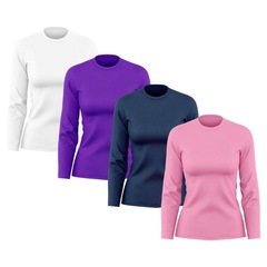 Kit de Camisas Térmica Adriben Dry Fit Manga Longa com Proteção Solar - 4 Unidades - Feminino - Foto 1