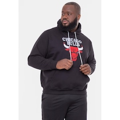 Blusão De Moletom Com Capuz NBA Plus Size Com Feltro Logo Chicago Bulls Preto - Masculina - Foto 2
