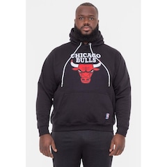 Blusão De Moletom Com Capuz NBA Plus Size Com Feltro Logo Chicago Bulls Preto - Masculina - Foto 1
