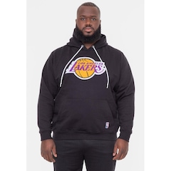 Blusão De Moletom Com Capuz Nba Plus Size Feltro Logo Los Angeles Lakers Preto - Masculina - Foto 1