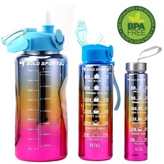 Kit 3 Garrafas Squeeze Plástica Gold Sports Degrade Adesivos Bpa-Free 2 Lts, 800ml e 280ml - Foto 1