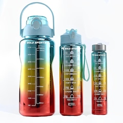 Kit 3 Garrafas Squeeze Plástica Gold Sports Degrade Adesivos Bpa-Free 2 Lts, 800ml e 280ml - Foto 3