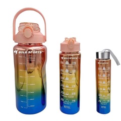 Kit 3 Garrafas Squeeze Plástica Gold Sports Degrade Adesivos Bpa-Free 2 Lts, 800ml e 280ml - Foto 2