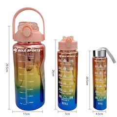 Kit 3 Garrafas Squeeze Plástica Gold Sports Degrade Adesivos Bpa-Free 2 Lts, 800ml e 280ml - Foto 1