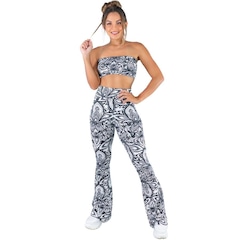 Conjunto Mvb Modas Calça Flare e Top Tomara Que Caia Estampado - Feminino - Foto 1
