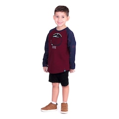 Blusão de Moletom Fatal Fechado Raglan Gola Careca Vinho - Infantil - Foto 1
