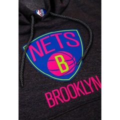 Blusão De Moletom Com Capuz NBA Neon Colors Nets Grafite - Masculino - Foto 3