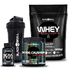 Kit Suplementos Black Skull: Bone Crusher Nitro 2T+ Refil Whey 900g + BCAA 2400 + 1 Coqueteleira - Foto 1