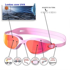 Kit Natação Gold Sports Óculos Lince Demi Mirror Hd + Mesh Bag + Clip Nasal + Protetor de ouvido - Foto 3