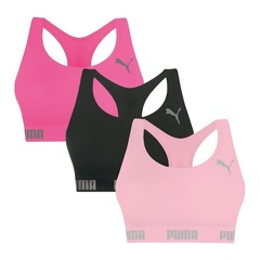 Kit Tops Fitness sem Bojo Puma Nadador sem Costura - 3 Unidades - Feminino - Foto 1