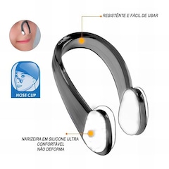Kit Máscara de Natação Gold Sports Silicone Confort Hd - Touca Pu e Protetor Nasal e Ouvido - Adulto - Foto 4