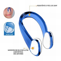 Kit Máscara de Natação Gold Sports Silicone Confort Hd - Touca Pu e Protetor Nasal e Ouvido - Adulto - Foto 4
