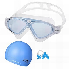 Kit Máscara de Natação Gold Sports Silicone Confort Hd - Touca Pu e Protetor Nasal e Ouvido - Adulto - Foto 1