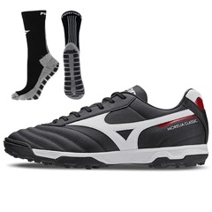 Chuteira Society Mizuno Morelia Classic + 1 Par de Meias Antiderrapante - Adulto - Foto 1