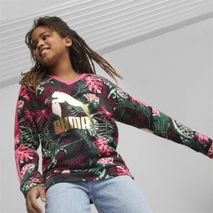 Blusão de Moletom Puma T7 Vacay Queen Printed V-Neck Terry - Infantil - Foto 3