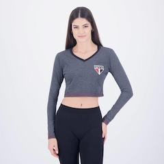Blusa Cropped Manga Longa do São Paulo Pond Braziline - Feminino - Foto 1