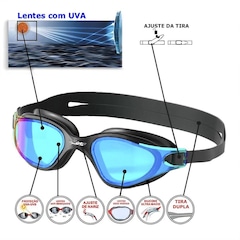 Kit Óculos de Natação Gold Sports Lince Demi Mirror Hd-Mesh Bag + Clip Nasal + Protetor de Ouvido - Adulto - Foto 2