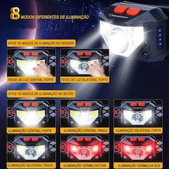 Lanterna de Cabeça Gold Sports Holofote Pro Recarregável 8 Model Bateria de Lítio a Prova de Água - Foto 5