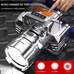 Lanterna Cabeça Gold Sports Retro Led RecarregáveL Prova dÁgua 3 Modos Iluminação 1800 lúmens - Foto 3