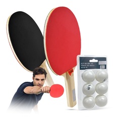 Kit ping pong Pista e Campo Tênis de mesa com 02 raquetes e 06 bolinhas - Foto 1