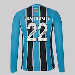 Camisa Manga Longa do Grêmio I 25/26 Umbro 22 Braithwaite Masculina - Foto 1