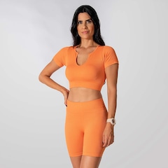 Conjunto Fitness Short Cropped Canelado Alma Genius Feminino - Foto 1