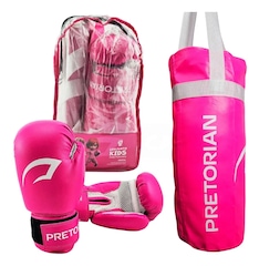 Kit Saco De Pancada + Luva Boxe Muay Thai 6OZ Infantil - Pretorian - Foto 1
