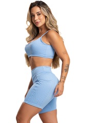 Short com Bolsos Mvb Modas Cintura Alta Fitness Academia Jacquard Feminino - Foto 2