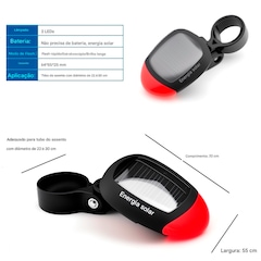 Lanterna traseira de Bike Gold Sports Led Vison a Energia Solar - Foto 4