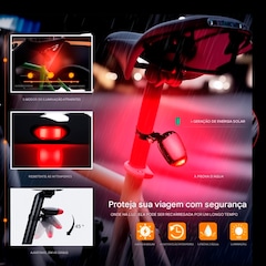 Lanterna traseira de Bike Gold Sports Led Vison a Energia Solar - Foto 7