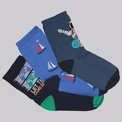 Kit 3 Pares de Meia Selene Cano Longo Infantil - Foto 1