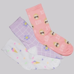 Kit 3 Pares de Meia Selene Cano Longo Infantil - Foto 1