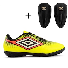 Kit Chuteira Society Infantil Umbro Cannon Jr + Caneleira - Foto 1