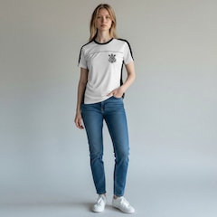 Camisa Do Corinthians Baby Look Recortes Lateral Coimbra - Feminino - Foto 2