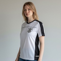 Camisa Do Corinthians Baby Look Recortes Lateral Coimbra - Feminino - Foto 3