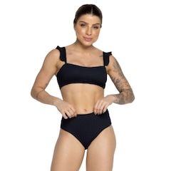Biquíni Hot Pants Manguinha Básico Vekyo Cintura Alta Moda Praia Feminina - Foto 1