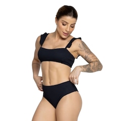 Biquíni Hot Pants Manguinha Básico Vekyo Cintura Alta Moda Praia Feminina - Foto 2
