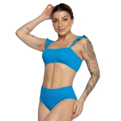 Biquíni Hot Pants Manguinha Básico Vekyo Cintura Alta Moda Praia Feminina - Foto 2