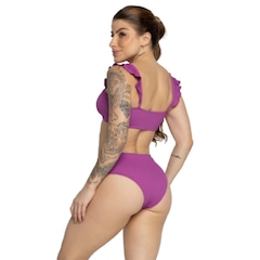 Biquíni Hot Pants Manguinha Básico Vekyo Cintura Alta Moda Praia Feminina - Foto 3