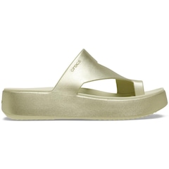 Sandália Feminino Crocs Getaway Platform Toe Loop Champagne Metallic - Foto 1