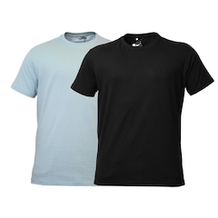 Kit 2 Camisetas Casuais Algodão Bordado Preto e Azul Dx Essentials - Masculino - Foto 1