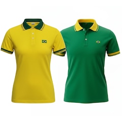 Kit 2 Camisas Brasil Polo Piquet Bordado Olden Sports Feminino - Foto 1